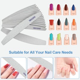 AhaTopia Nail Files (12 Pack), 180/240 Grit Wooden Emery Board Nail File Double Sided Wood Emory Fingernail Files for Natural Nails Professional Reusable Manicure Pedicure Curved