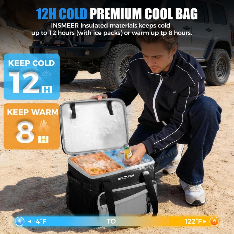 INSMEER Soft Cooler with Hard Shell & 4 Cup Holders