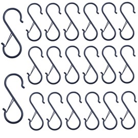 DACUAN 20Pcs S Hooks with Safety Buckle, 3.5 inch Heavy Duty S Hooks for Kitchen, Bathroom, Courtyard - Hanging Plants, Clothes, Pots and Pans, Bathing Utensils, Bags (Black)