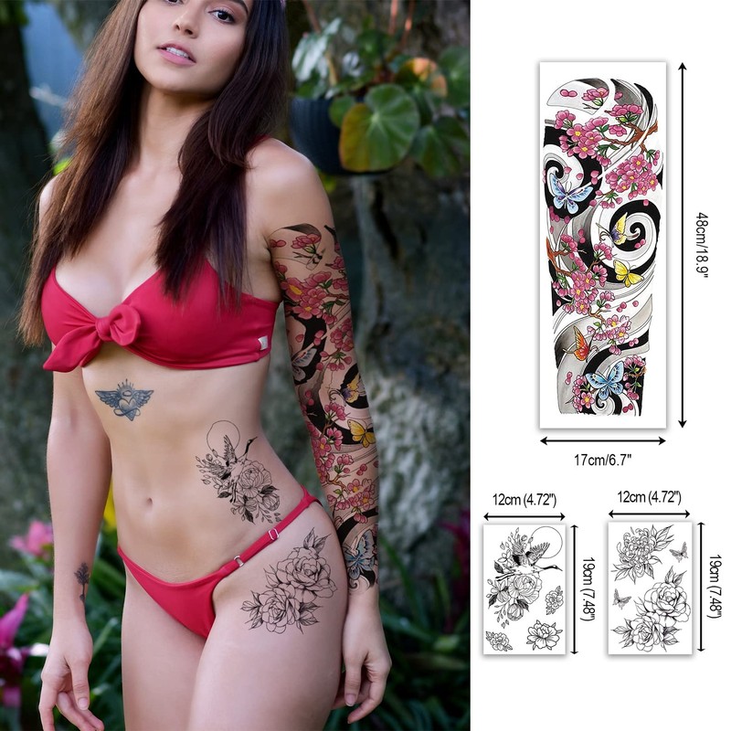 Aresvns waterproof full arm temporary tatttoos 8 sheets and 10