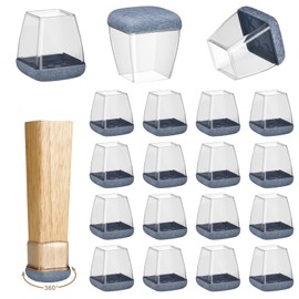 16 Pack Chair Leg Floor Protectors for Hardwood Floors, Round Rubber Furniture Sliders, 360°Felt Pad Bottom Wrapped Thickening Silicone Furniture Legs Caps Covers(Square,Clear-Gray-M Plus)