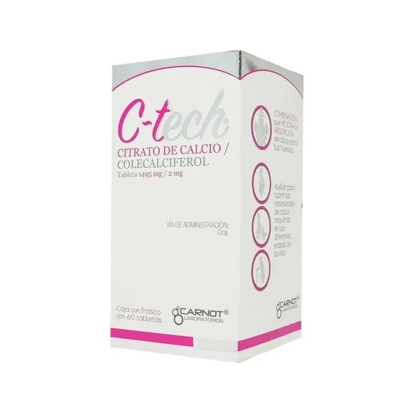 C-tech Citrato De Calcio Con Colecalciferol 60 Tabletas Sabor Sin