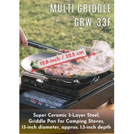 camping moon BBQ Grill Pan Dia 12.8-inch Round Griddle 3-Ply Composite Steel Nonstick Foldable Handle for Open Fire Gas Stove Outdoor & Indoor Use GRW-33F