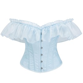 SHYMMUO Women Light Blue Off Shoulder Corset Top – Romantic Ruffle Bustier, Lace Up Waist Trainer for Cottagecore, Princesscore, Cosplay Costumes XXL