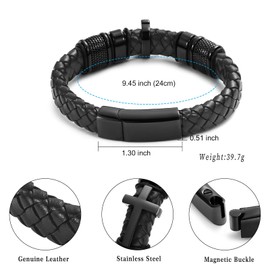 Minicremation Cross Cremation Urn Bracelet for Ashes Genuine Leather Memorial Ash Jewelry Urn Bangles Locket Keepsake Bracelet for Men (22CM, Black)