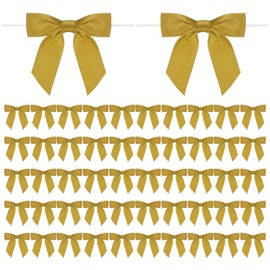 M METERXITY 50-Pack Satin Ribbon Twist Tie Bows, 3.5 Inch Bow Twist Ties, Satin Ribbon Bows for Craft DIY/Baked Goods/Hair Bow Sewing/Wedding/Birthday/Party [Khaki]