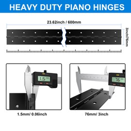 2Pcs Heavy Duty Piano Hinge 24'' x 3'' Open Width, 0.060'' Leaf Thickness Stainless Steel Continuous & Piano Hinge for Folding Furniture, Cabinet, Storage, Heavier Doors and Lids (Black)