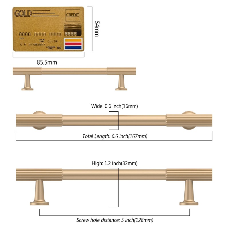 Amerdeco 10 Pack Champagne Gold Cabinet Pulls 5 Inch(128MM) Hole