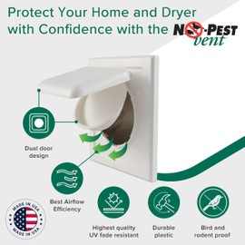 NO-PEST VENT, Exclusive Dual Door Dryer Vent Cover Outdoor 4 inch or Bathroom fan, Made in USA w Highest UV Resistant Plastic in any Outdoor Vent Cover (White, 4 inch W/O Duct Tube)