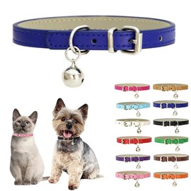 Dark Blue XXS Dog Collar with Bell,Soft Pu Leather Female Puppy Collar with Bells Basic Girls Cat Collar with Bells for XXS XSmall Small Medium Pet Cats Kitten Tiny Animal Yorkie Chihuahua,XXSmall