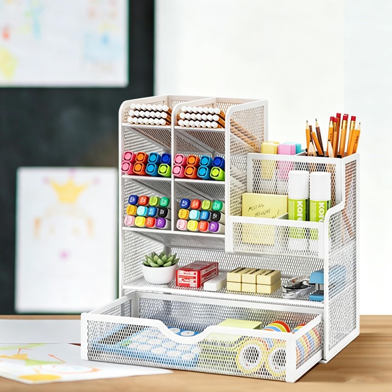 Marbrasse Mesh Desk Organiser,Stationary Organiser,Multifunctional Pen Holder,Desktop Storage and Drawer