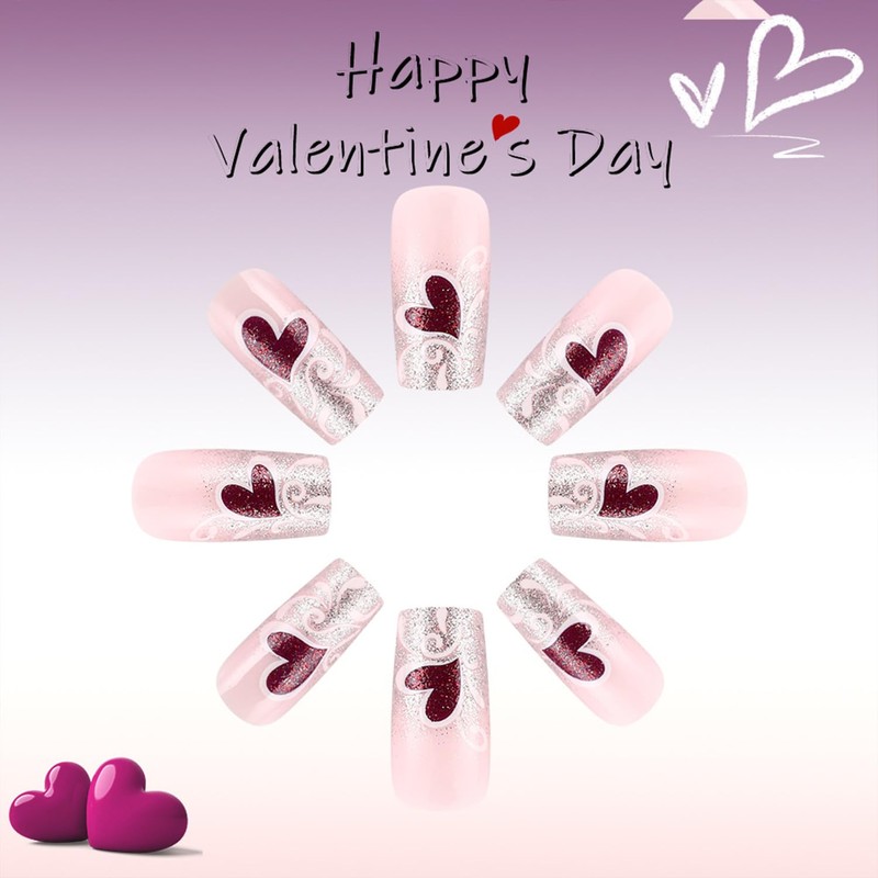 Valentine's Day Press on Nails Medium Square Fake Nails With
