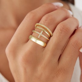 Fezodo Gold Stackable Rings for Women - Dainty 14K Realy Gold Plated Stackable Rings Thumb Ring Set Trendy Statement Promise Wedding Bands Engagement Ring for Women Size 7