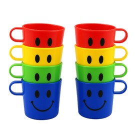 Dependable Industries inc. Essentials 8-Pack Smiley Face Plastic Cups – 8oz BPA-Free Reusable Mugs, Assorted Colors – Fun Drinking Cups for Parties, Gifts & Everyday Use