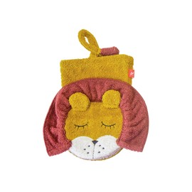 KIKADU Lion Face Cloth, Children's Wash Cloth with Animal Face Made from 100% GOTS-Certified Organic Cotton