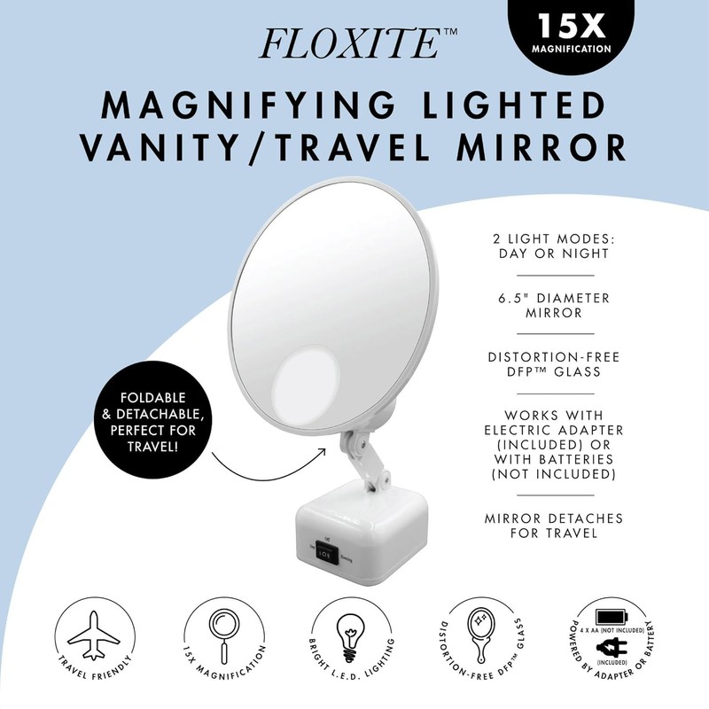 Floxite 15X Supervision Magnifying Mirror Light, Dove White