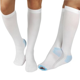 2 Pairs Medical Grade 15-20mmHg TED Hose Compression Stockings for Women & Men, Anti Embolism Knee-High Socks with Inspection Hole, Unisex White (Medium)