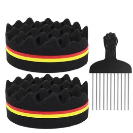 Hair Sponge Brushes Curls Hair Sponges with Steel Comb, 2Pcs Big Holes Sponge Brush Sponge Hair Brush,Twist Hair Sponge Big Holes Sponge Brush Big Holes Barber Hair Brush Hair Sponge Twist Brush