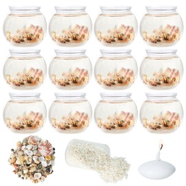 12 Set Beach Themed Party Table Centerpieces with 4" Round Plastic Fish Bowls 20000 Water Beads 200 Mixed Beach Natural Seashell Starfish 1.8kg White Sand for Wedding Baby Shower Ocean Party Supplies