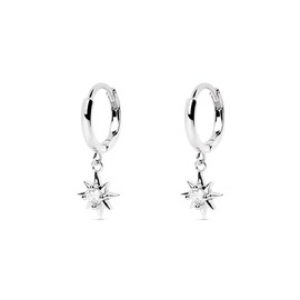 SINGULARU - Polar Star Earrings - Hoop Earrings in 925 Sterling Silver with 18 Carat Gold Plating or Rhodium Plating - Earrings Sliding Clasp - Women's Jewellery, Silver, No Gemstone
