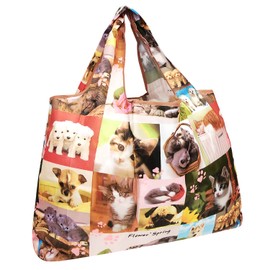 allydrew Large Foldable Tote Nylon Reusable Grocery Bag, Cats & Dogs