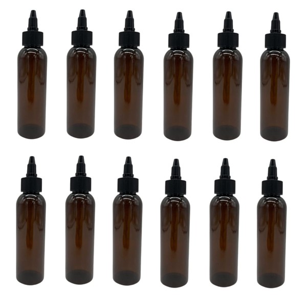 4 oz Amber Cosmo Plastic Bottles -12 Pack Empty Bottle