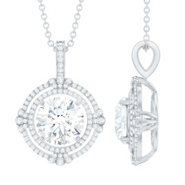 Rosec Jewels Certified Moissanite Designer Necklace With Silver Chain, D-Vs1 Quality, Moissanite Cocktail Necklace - Ideal For Gift, 925 Sterling Silver, With Chain