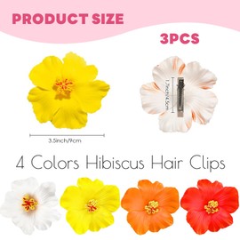Hebterrka Pack of 4 Hawaiian Flower Hair Clips for Women, Plumeria Hibiscus Hair Clips, Rose Hair Clips, 3.5 Inch Artificial Flowers Hair Clips