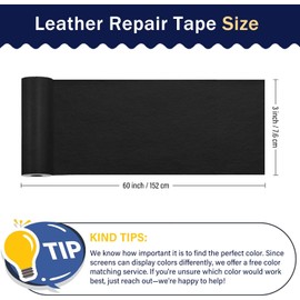 Zenyao Leather Repair Patch for Furniture - Self Adhesive Leather Repair Tape Kit, Vinyl Repair Patch, Ideal for Car Seats Couch Sofa Office Chair, 3x60 Inch, Black