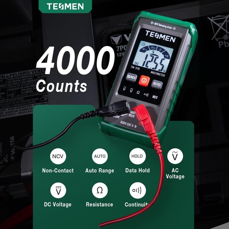 TESMEN TM-510 Digital Multimeter, 4000 Counts, Smart Measurement, Auto-Ranging Voltmeter;