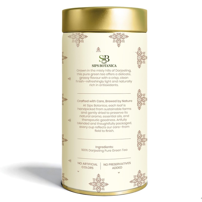 SIPS BOTANICA Pure Darjeeling Green Tea Bags | 60 Teabags