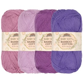 JubileeYarn Baby Soft Bamboo Cotton Yarn - 50g/Skein - Shades of Purple - 4 Skeins