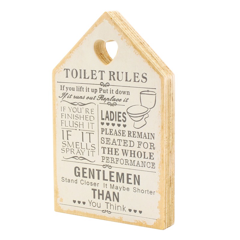 Toilet Rules Plaque Wooden Sign Shape Rustic Shabby Chic Gift