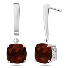 Red Garnet Earrings for Women 925 Sterling Silver January Cushion Cut Drop Dangle Earrings 8mm Garnet Stone Gemstone Earrings Garnet Jewelry Birthstone Earrings for Women Birthstone Jewelry Push Back
