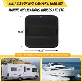 Hook&Loop RV Door Window Shade, Foldable Blackout Sun Shade RV Window Cover with UV Protection and Privacy for Camper and Travel Trailers (Black, 16.25" L x 16.25" W)