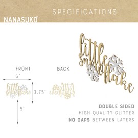NANASUKO Cake Topper - little snowflake - Double Sided gold glitter with light silver snowflakes - Premium quality Made in USA