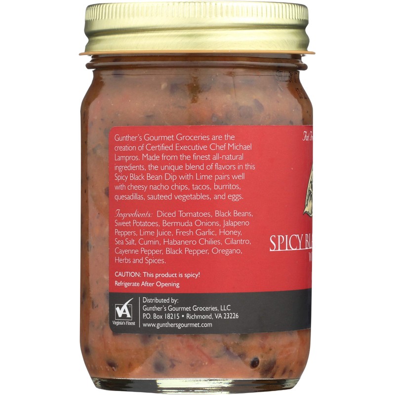Gunther's Gourmet Spicy Black Bean Dip with Lime, Mixed With