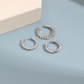 Ecozran Ear Cuffs Non Piercing Earrings for Women, Trendy Dainty Plated 14k-Gold & Silver Clip on Ear Jewelry, Cartilage Earring Set for Teen Girls Stuff Gifts (3PCS Silver Trendy)