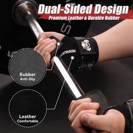 MANUEKLEAR Gym Straps Weight Lifting, Double Leather Lifting Straps for Men Deadlift with Cushion Wrist Loop, Gym Lifting Wrist Wraps for Weightlifting (Double Black)