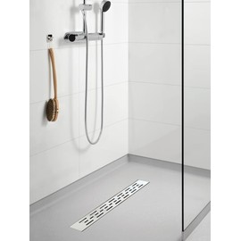 Linear Shower Drain, Shower Drain with bar Pattern Grate, Professional Brushed 304 Stainless Steel, High Flow, Hair Catcher Shower Drain (18 inch)