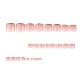 Gold French Tip Press on Toenails Short Square Fake Toenails Glossy Full Cover Stick on Toe Nail Spring Summer Toes for Women Manicure 24Pcs