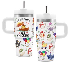 Chicken Gifts for Women Girls, Chickens Tumbler with Handle and Straw for Kids 14oz, Chicken Owners Gifts Ideas, Birthday Gift for Chickens Lovers