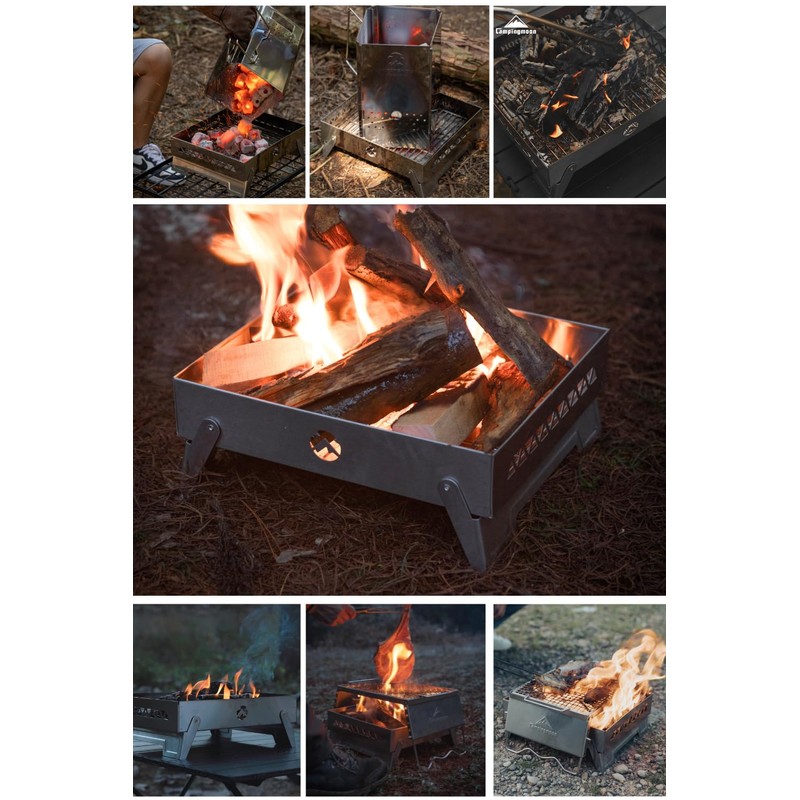 CAMPINGMOON Portable Charcoal Grill Fire Pit Small Stainless Steel for