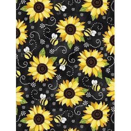 (1 Yard) Timeless Treasures Sunflowers And Bees On Chalkboard Fabric, Sunflowers Fabric, Quilting Fabric, Sewing Fabric, 100% Cotton Fabric, By The Yard Cotton Fabric, Cut By The 1 Yard Cotton Fabric, Gift Ideas