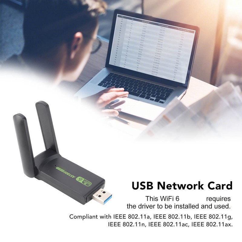 WiFi 6 Adapter USB3.0 2.4GHZ to 5.0GHZ AX1800Mbps MU MIMO