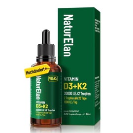Vitamin D3 K2 High Dose Drops - 20000 IU + Vitamin K2 MK7 200 mcg per dose, Vegetarian, No Additives, Laboratory Tested
