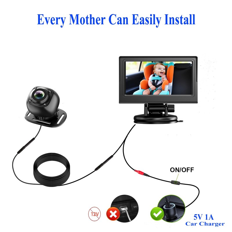 USB Baby Car Camera Plug-Play，4.3" HD Night Vision Function Car