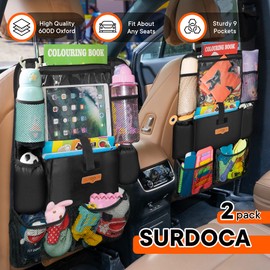SURDOCA Car Organizers and Storage - Car Seat Organizer with 10.5-inch Clear Tablet Pocket, 4th Generation Backseat Car Organizer with 9 Pockets, Car Accessories for Kids, 2 Pack