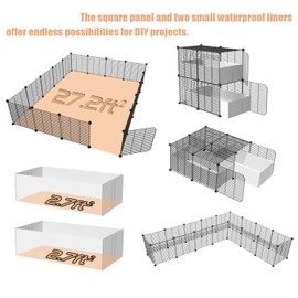 18 Planels Guinea Pig Cages with Bite-Proof & Waterproof Liner, Divided DIY Small Animal Playpen - Metal Dense Grid Indoor Outdoor Portable Metal Wire Yard Fence