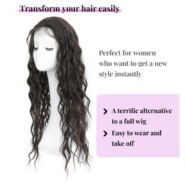 Molefi Curly Hair Topper 26inch Long Wavy Hair Toppers with Bangs for Women Synthetic Wiglets Hairpieces for Adding Volume Black Brown